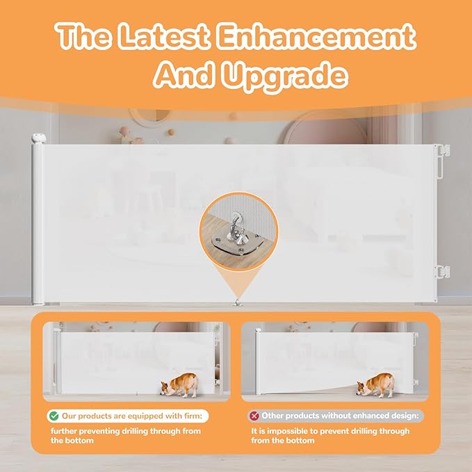 71" Wide Retractable Baby Gate for Stairs and Doorways - 34" Tall Mesh Safety Gate with Anti-Crawl Hook, Adjustable Baseboard Bracket, Pet Gate for Hallways, Kitchen, Indoor Outdoor, White