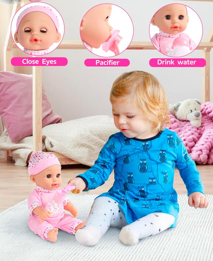 GAGAKU Baby Doll Stroller for Toddlers, Foldable Toy Stroller with Storage Basket and Bag, Diapers - Reborn Doll Accessories for Girls & Kids Ages 3+, Pink