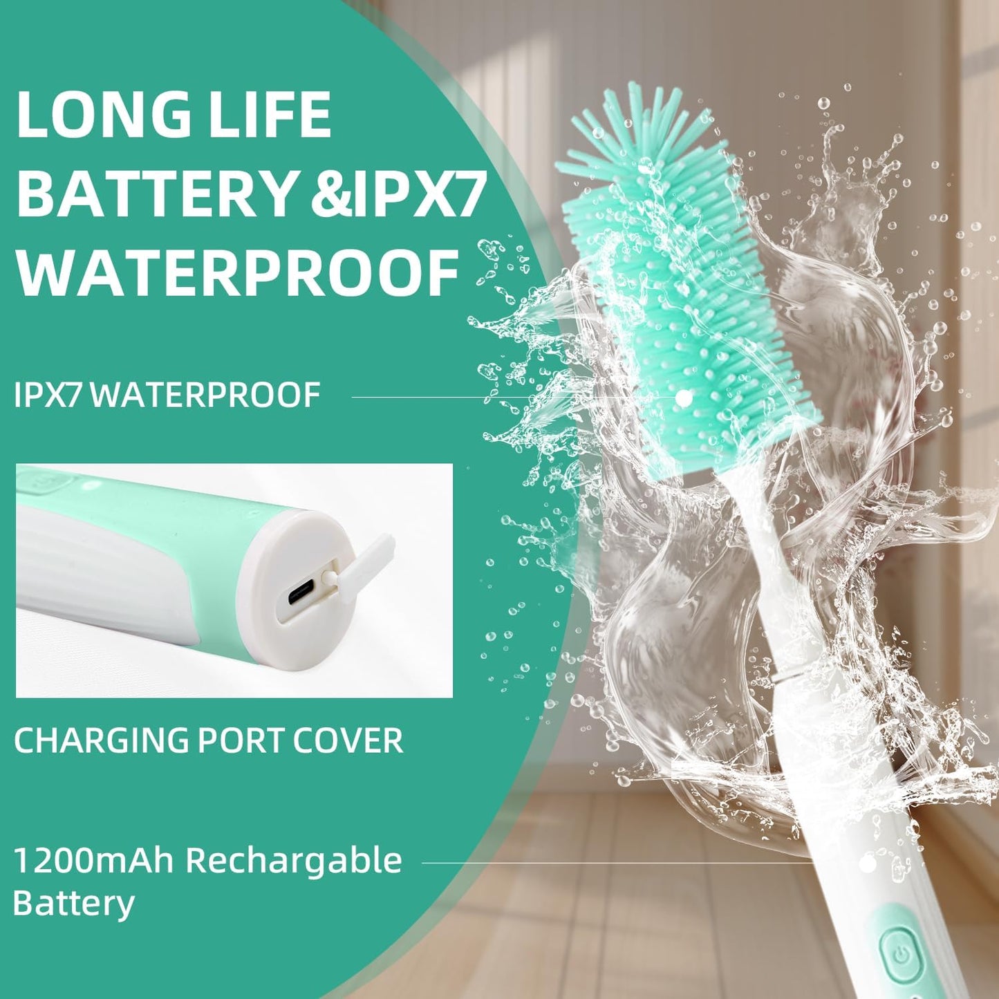 Electric Bottle Brush,Electric Baby Bottle Brush Set with Silicone Bottle/Pacifier/Straw Brush and Mixing Head, Water Bottle Cleaner Brush with Drying Rack, 2 Modes & 360° Rotation (Green)