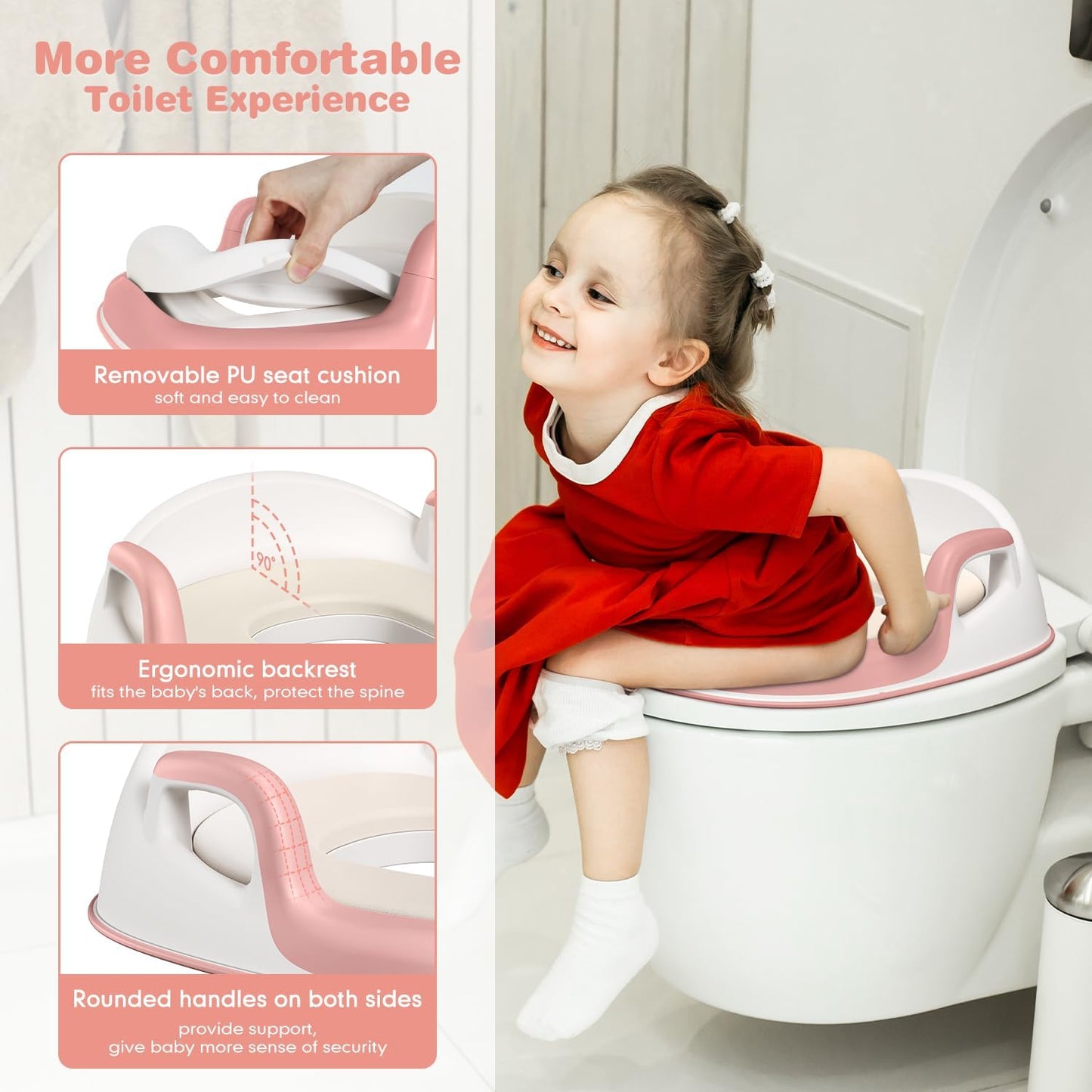 Maliton Baby Potty Training Seat with Step Stool, Potty Training Toilet for Boys Girls, Anti-Slip Toddler Stool for Bathroom, Kitchen, Toddler Toilet Seat Set(One Potty Seat+Two Step Stool for Kids)