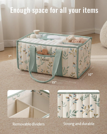 Blissful Diary Floral Diaper Caddy Organizer, Stylish Nursery Storage Basket, Gift for Baby Shower, Newborn Essentials, Floral Beige
