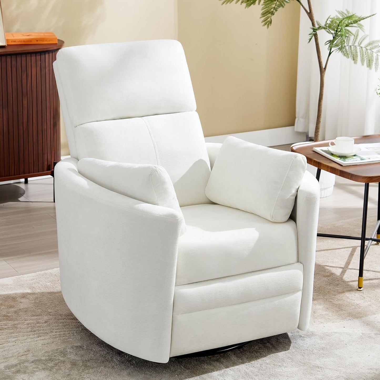 Power Recliner,Nursery Swivel Glider Rocking Chair with USB Port,Upholstered Adult Electric Recliner Rocking Chair with 2 Pillows for Living Room Bedroom (Beige Corduroy, Power-Driven)