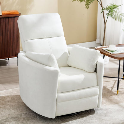 Power Recliner,Nursery Swivel Glider Rocking Chair with USB Port,Upholstered Adult Electric Recliner Rocking Chair with 2 Pillows for Living Room Bedroom (Beige Corduroy, Power-Driven)