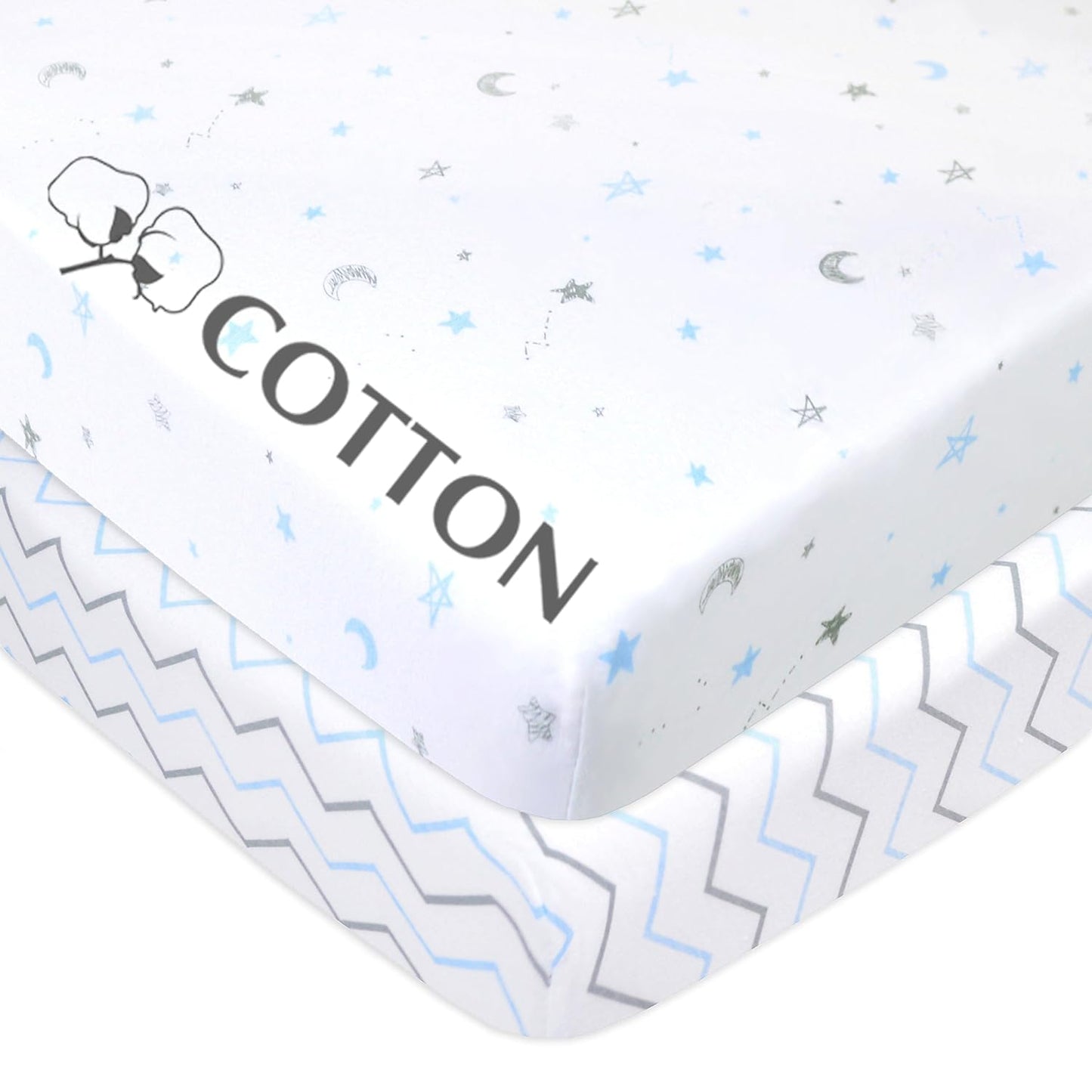 American Baby Company 2 Pack 100% Natural Cotton Fitted Pack and Play Sheets 39" x 27" - Soft & Breathable Pack N Play Sheets for Playard & Mini Crib Mattress, Pink Stars/Zigzag, for Boys & Girls