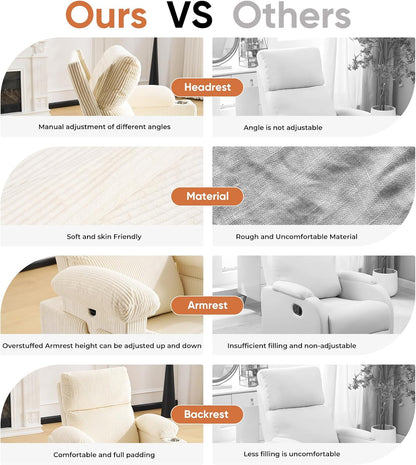 Rocking Chair Nursery with Adjustable Armrests, Electric Glider Recliner Nursing Chair for Breastfeeding, Power Swivel Recliner Chairs with Massage and Heat, Adjustable Headrest , FSC Certified, White