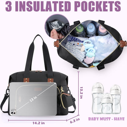 Tuwubi Diaper Bag Tote,Baby Diaper Bag with Pacifier Case Large Travel Diaper Tote Caddy for Mom and Dad Multifunction Large Baby Bag - M-Pink
