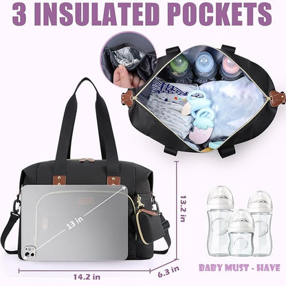 Tuwubi Diaper Bag Tote,Baby Diaper Bag with Pacifier Case Large Travel Diaper Tote Caddy for Mom and Dad Multifunction Large Baby Bag - M-Black