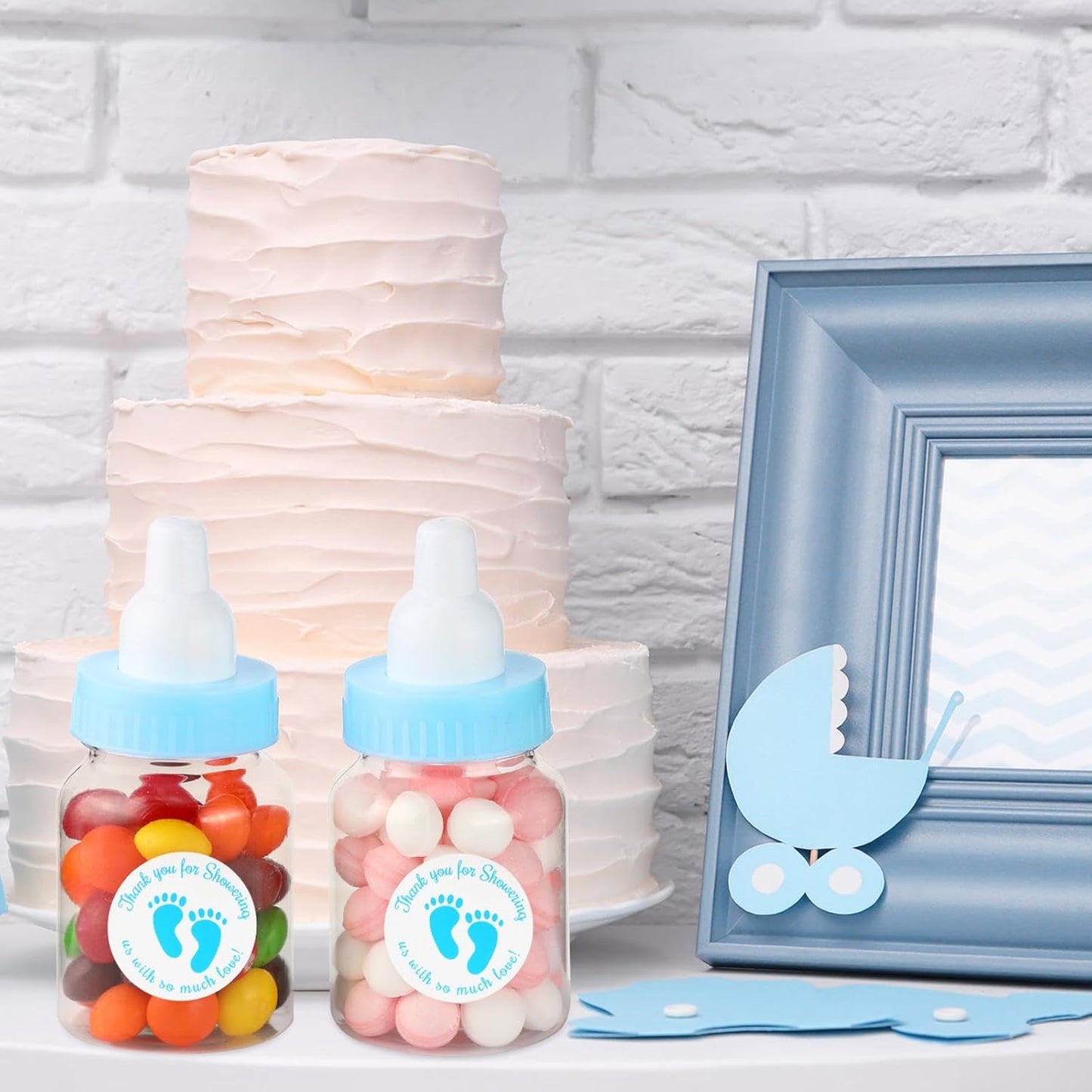 Tondiamo 48 Pcs Blue Baby Shower Mini Bottle Favors 1.5 x 3.5 Inch Baby Shower Candy Jar Mini Milk Bottle Party Favor Fillable Gift Boxes for Boys Girls Birthday Party Games Decorations