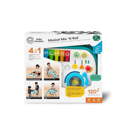 Baby Einstein Musical Mix ‘N Roll 4-in-1 Push Walker, Activity Center, Toddler Table & Floor Toy, 100+ Songs & Phrases, DJ Station with Piano