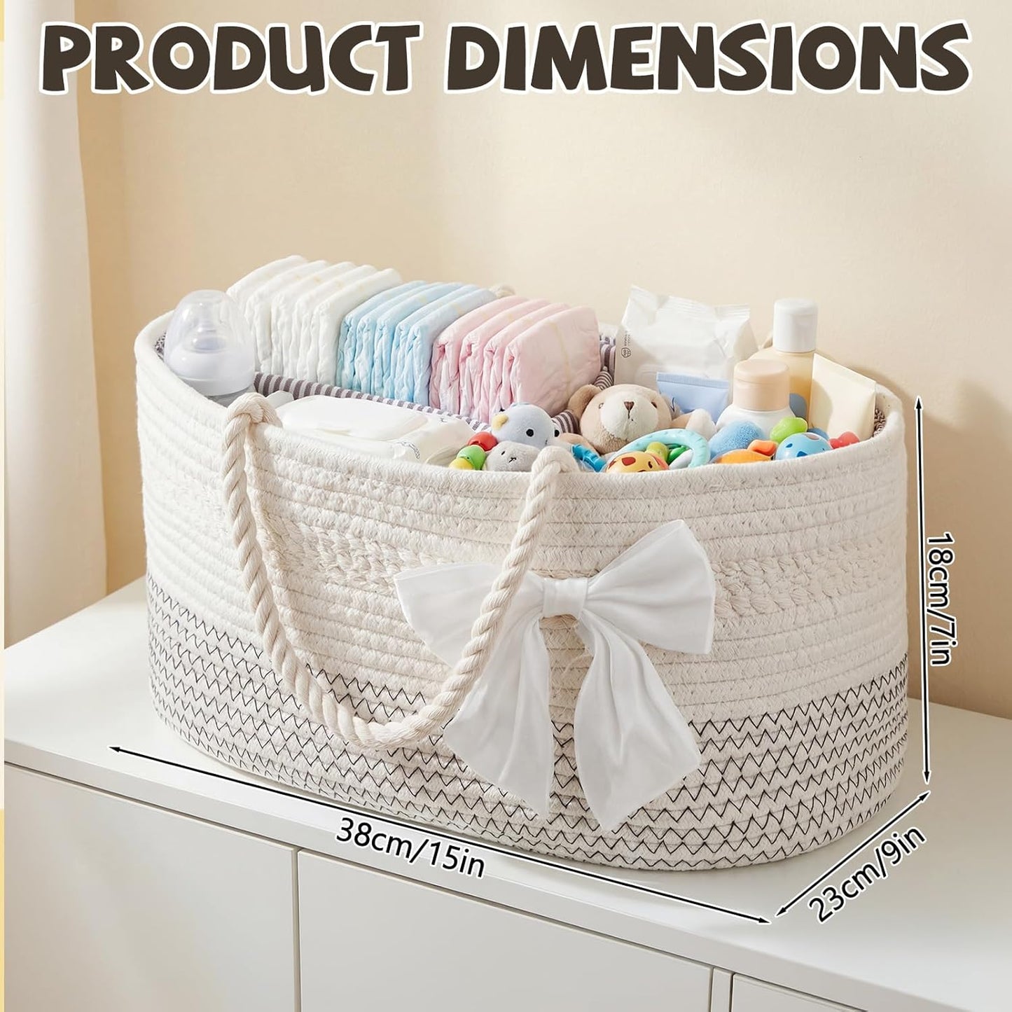 Zopeal Mother‘s Day Diaper Caddy Organizer Large Cotton Rope Baby Basket with Removable Divider Portable Nursery Storage for Diapers & Wipes Changing Table Organizer for Newborn Baby Shower Supplies