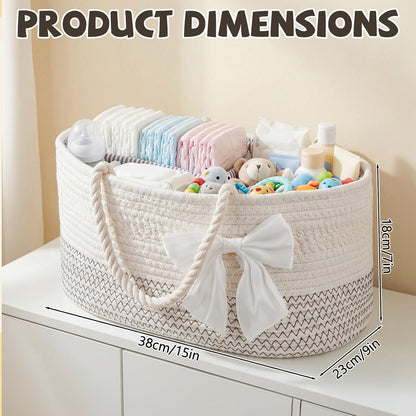 Zopeal Mother‘s Day Diaper Caddy Organizer Large Cotton Rope Baby Basket with Removable Divider Portable Nursery Storage for Diapers & Wipes Changing Table Organizer for Newborn Baby Shower Supplies