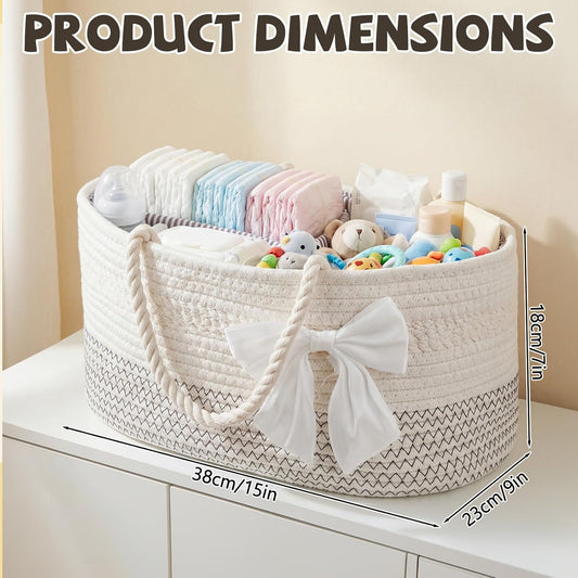 Zopeal Mother‘s Day Diaper Caddy Organizer Large Cotton Rope Baby Basket with Removable Divider Portable Nursery Storage for Diapers & Wipes Changing Table Organizer for Newborn Baby Shower Supplies