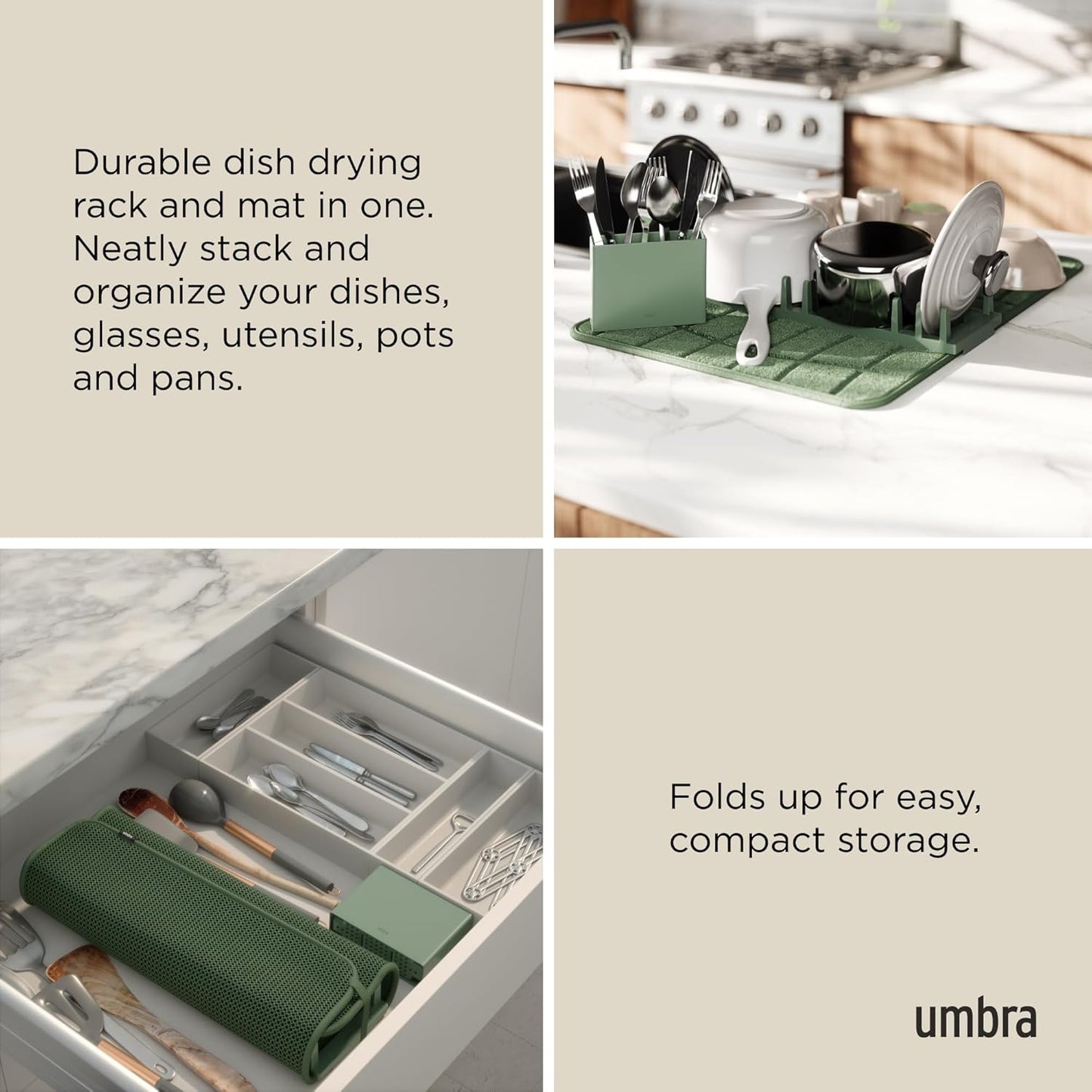 Umbra Udry Dish Rack and Microfiber Drying Mat – Space-Saving Design Folds Up for Easy Storage, Mini Rack, Gray