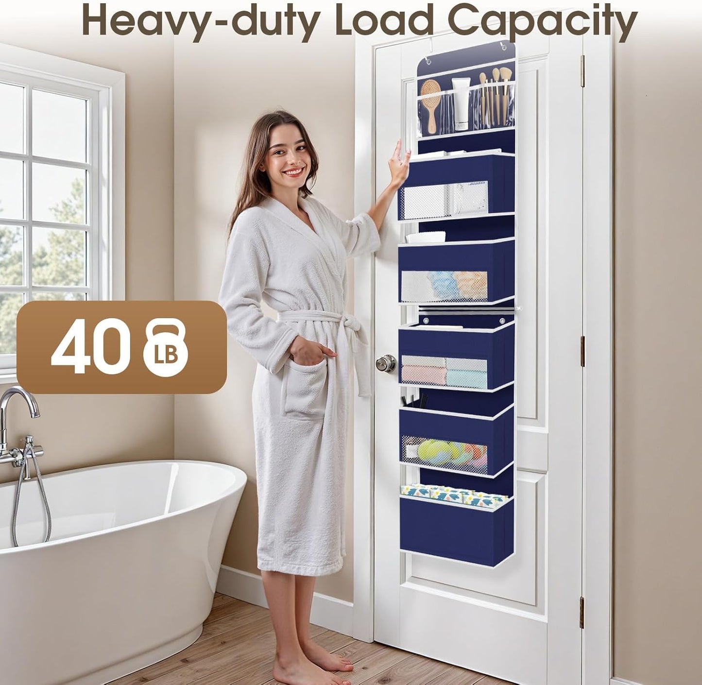SpaceHacks 1 Pack Over The Door Organizer, Hanging Storage Organizer with Clear Window, 40lb Ultra Sturdy Large Capacity Room Organizer for Pantry Laundry Bathroom Nursery Closet Baby Essential (Grey)