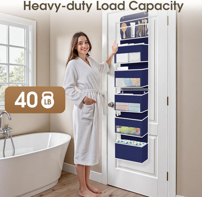 SpaceHacks 1 Pack Over The Door Organizer, Hanging Storage Organizer with Clear Window, 40lb Ultra Sturdy Large Capacity Room Organizer for Pantry Laundry Bathroom Nursery Closet Baby Essential (Grey)