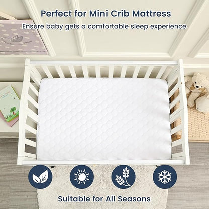 david's kids 2 Pack 38''x25'' Waterproof Mini Crib Mattress Protector, Fitted Pack N Play, Playard and Mini Crib Mattresses, Ultra Soft Breathable Pad Cover for Boys Girls Neutral, White