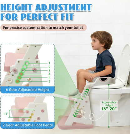 Potty Training Toilet Seat, Stable Potty Training Seat with Step Stool, 2 in 1 Toddler Toilet Seat with Steps for Kids Boys Girls, Toddler Potty Seat with Ladder, Splash Guard, Anti-Slip Pads (Gray)
