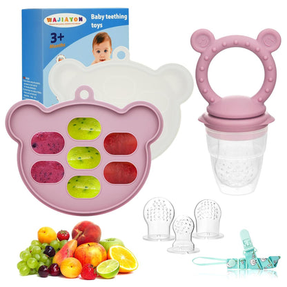 Baby Breastmilk Popsicle Molds & Baby Fruit Feeder (6 Pack), WAJIAYON Infant Food Freezer Tray Storage Containers, Silicone Teething Pacifier Feeder and Teether for Babies,Babies Feeder