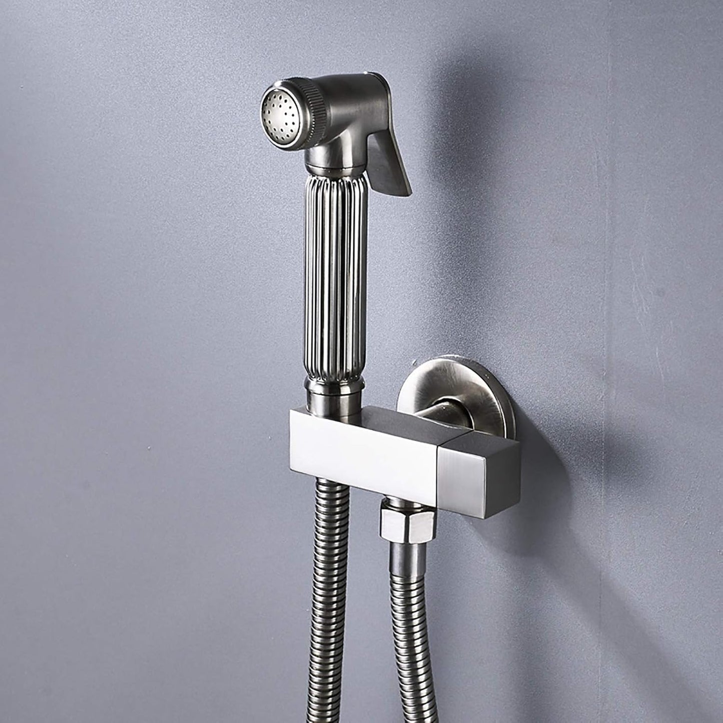Handheld Bidet Sprayer for Toilet with Single Cold Water, Wall Mounted Bathroom Cloth Diaper Set Brass Kit for Pet Bathing, Personal Hygiene,Brushed Nickel(Chrome)