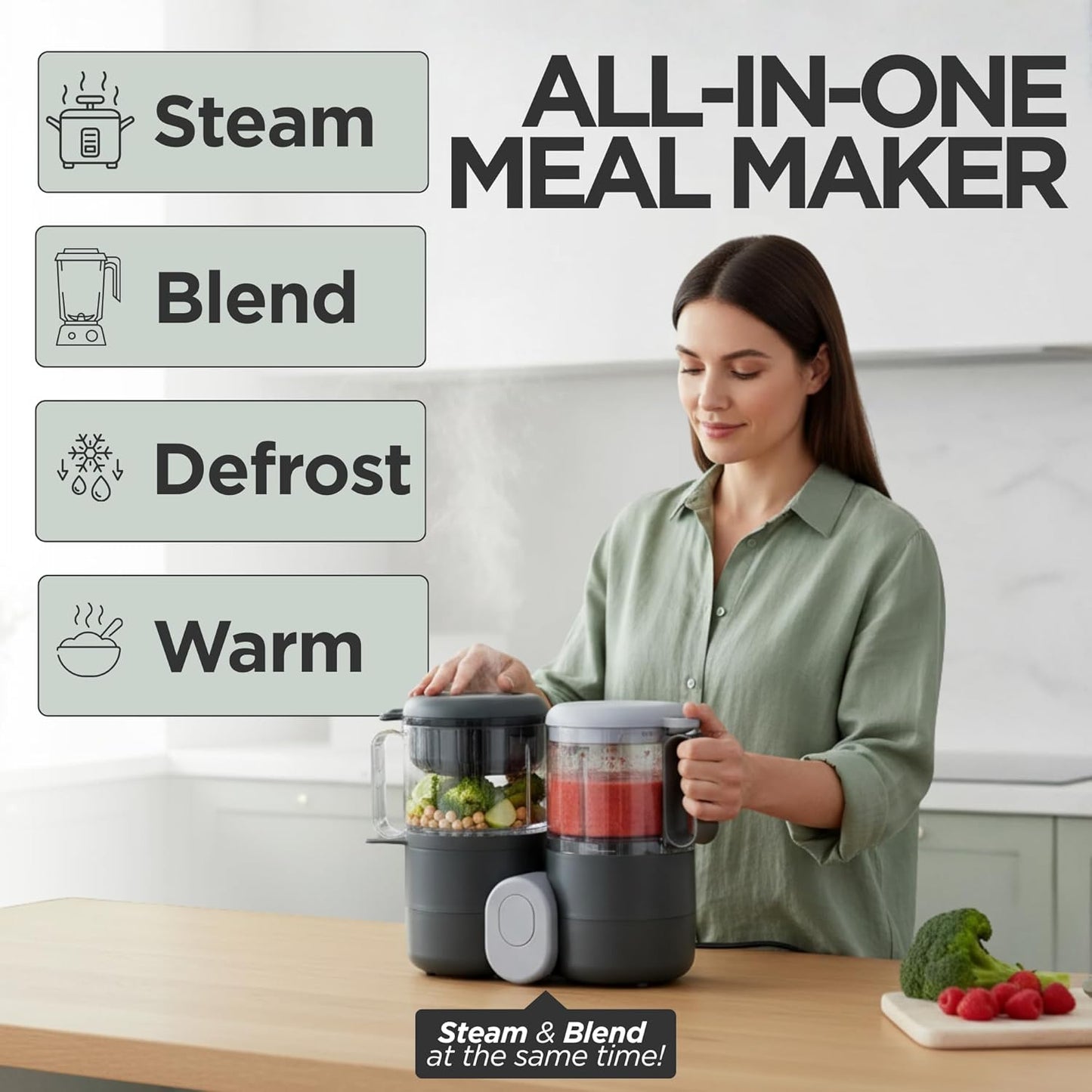 Baby Food Maker Steamer and Blender, 4 in 1 Multifunction Baby Food Processor and Steamer with Blender, Defrosting & Reheating, Use as Puree Maker and Grinder Machine for Feeding Set Essentials, 68 oz