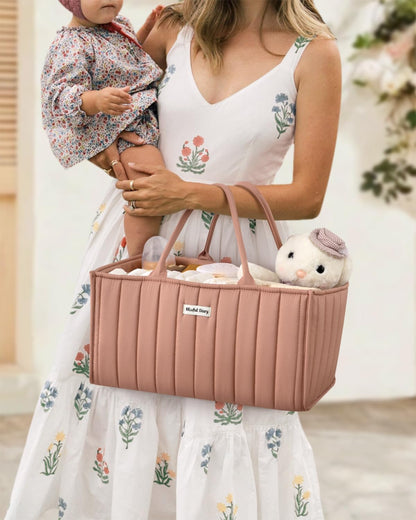 Blissful Diary Baby Diaper Caddy Organizer, Stylish Storage Basket for Newborn Essentials and Diaper Station, Gift for Baby Shower and Registry Must-Have, Mocha Brown