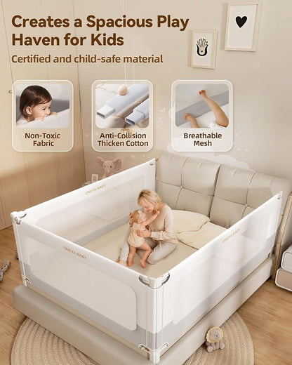 Baby Bed Rail Guard for Toddlers, Reinforced 54in Toddler Bed Rails for Full Bed with Height Adjustable, Extral Tall Child Safety Side Railing Guards/Bedrail for Kids, White/Grey, 1 Side 54" Lx28 H