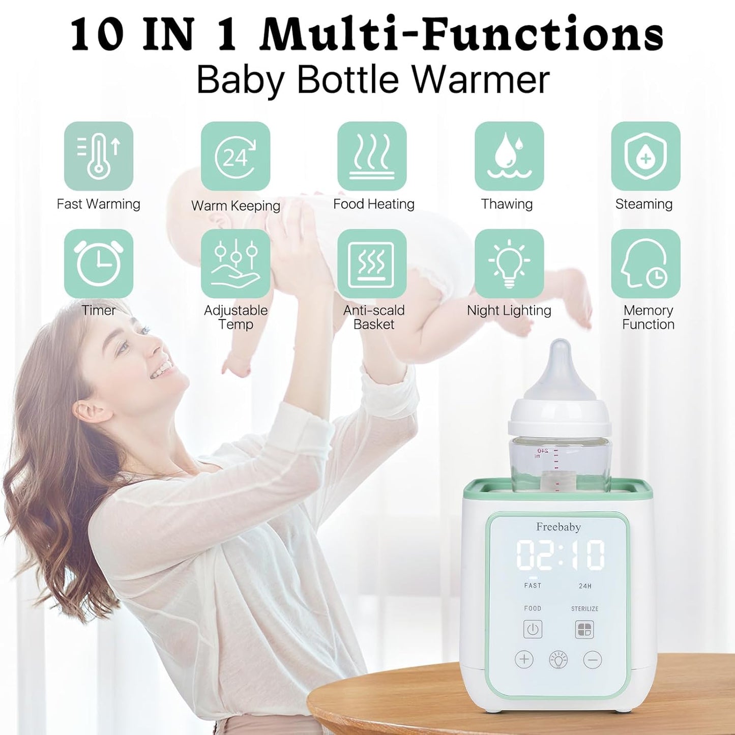 Freebaby Bottle Warmer,Fast Baby Bottle Warmer for Breast Milk & Formula, Accurate Temperature Control,Milk Warmer for All Bottles, Easy to use,24H Keep, Thawing, Sterilizing & Food Heating（Gray）