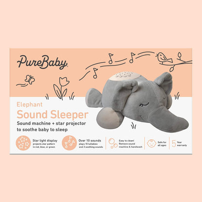 PureBaby Sound Sleepers Portable Sound Machine & Star Projector - Plush Sleep Aid for Baby and Toddlers with Soothing Night Light Display, 10 Lullabies, White Noise, and Heartbeat Sounds (Polar Bear)