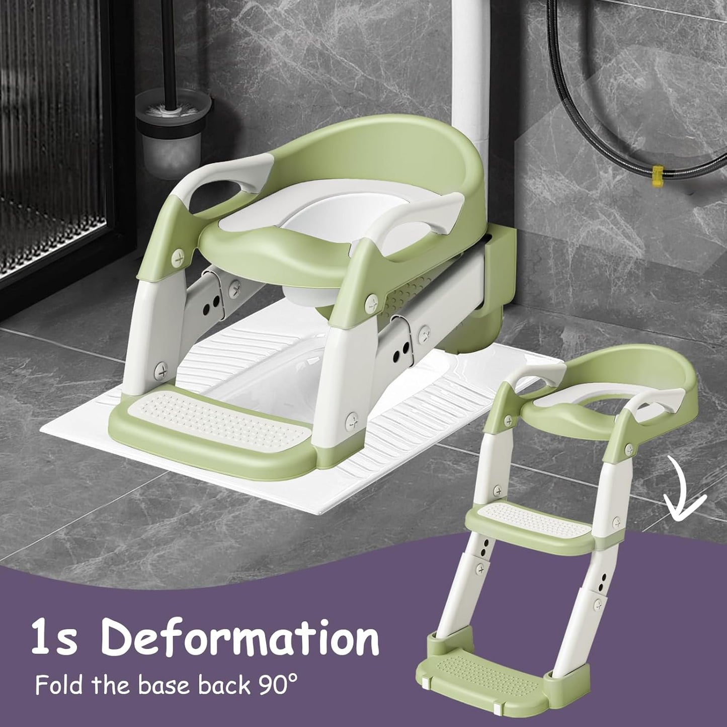 3-in-1 Potty Training Seat with Ladder Toddler Toilet Ladder Kid’s Toilet Chair for Little Boys Girls, with Urinals, Toddler Anti-Slip Step Stool Ladder and Splash Guard - Grey