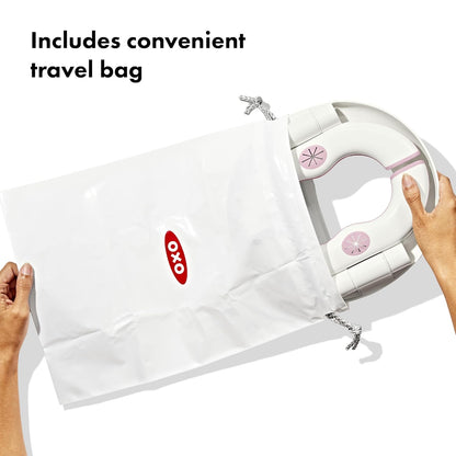 OXO Tot 2-in-1 Go Potty with Travel Bag | for Potty Emergencies at Home or on the go | Portable Toilet Training | Opens Quickly for Emergencies | for standalone use or on Grown-up Toilets