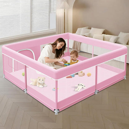 XVISHX Baby Playpen 50 x 50 Inch Play Pen Playards, Playpen for Babies and Toddlers, Baby Playard for Indoor & Outdoor Active Center Game Fence, with Skin-Friendly Fabric and Soft Breathable Mesh Grey