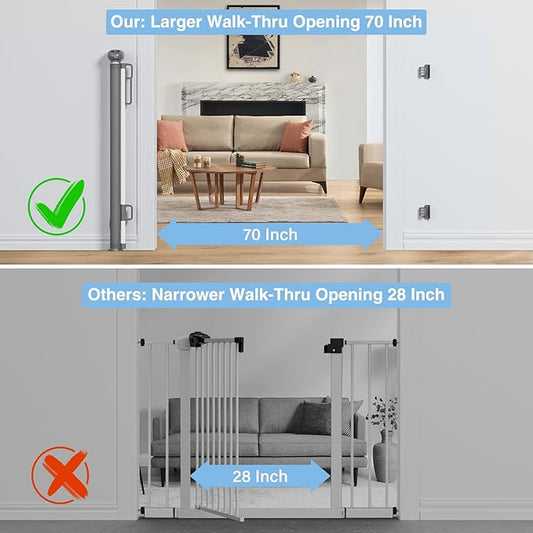 PRObebi Retractable Baby & Dog Gate - Extends to 72" Wide, 34" Tall, for Stairs, Doorways, Hallways & Outdoor Use