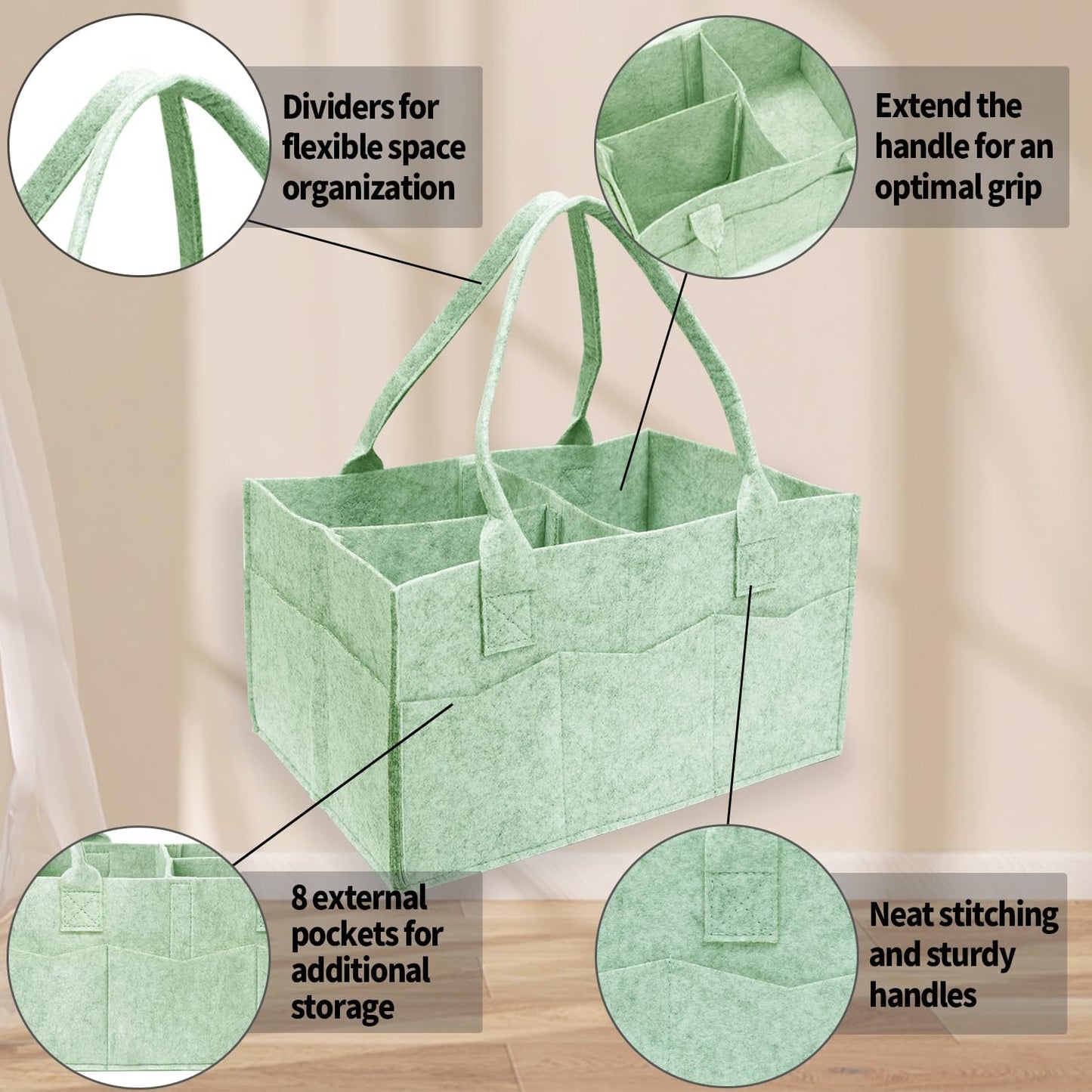 2 Pack Diaper Caddy Organizer, Portable Baby Caddy Organizer with Handle, Collapsible Nursery Storage Bin and Gift Baskets for Girls and Boys - Newborn Essentials, Baby Shower Gifts (Green)