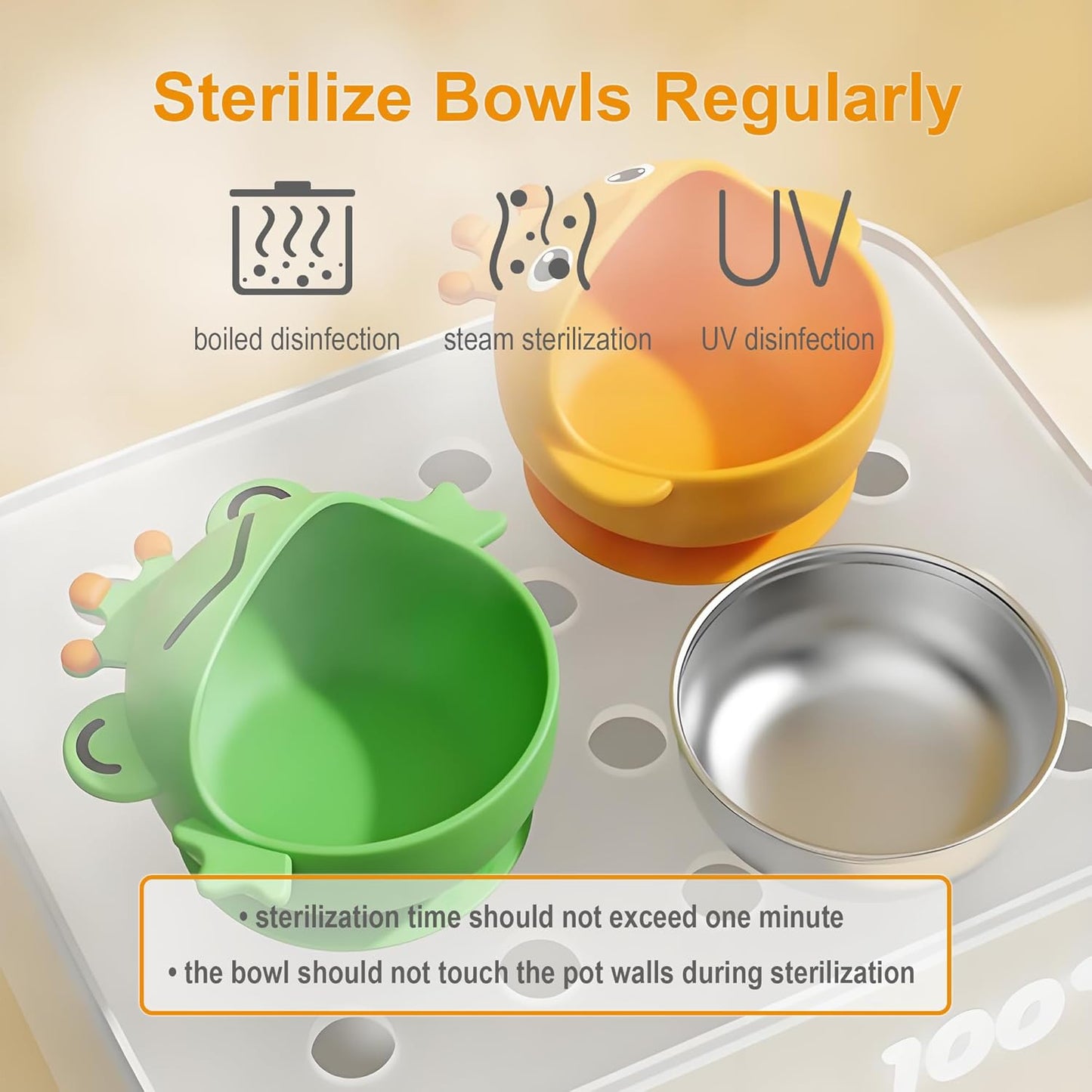 ENERGEVITY Suction Bowls Set for Baby Feeding，Silicone Suction Baby Bowl and Food-Grade 304 Stainless Steel Bowl with Fork and Spoon,Dishwasher Safe (Yellow Duck)