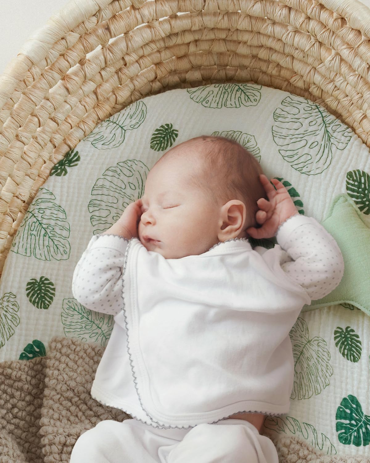 Blissful Diary Muslin Bassinet Sheets for Baby Girls Boys, Boho Soft Cotton Fitted for Oval Hourglass Rectangle Mattress, 2 Pack(Sunshine&Brown)