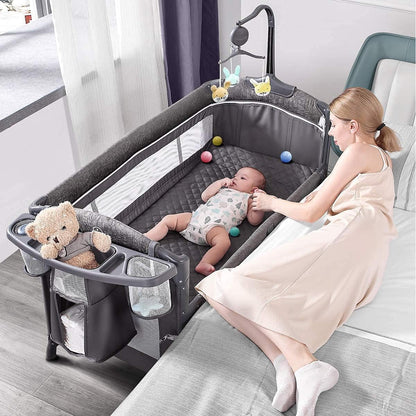 ADOVEL Baby Bassinet Bedside Crib, Pack and Play with Mattress, Diaper Changer and Playards from Newborn to Toddles, Pink