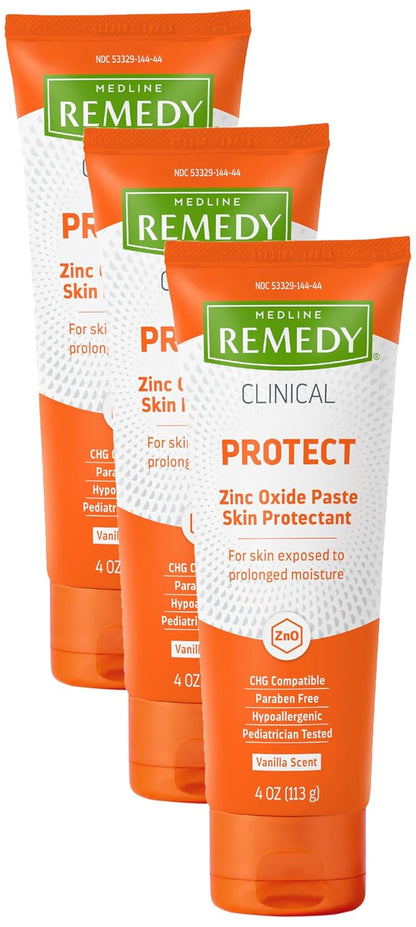 Medline Remedy Clinical Zinc Oxide Paste Skin Protectant (4 oz Tube), Vanilla Scent, Diaper Rash Cream, Incontinence Care, Wetness Protection, Paraben Free, Hypoallergenic, Adults, Children