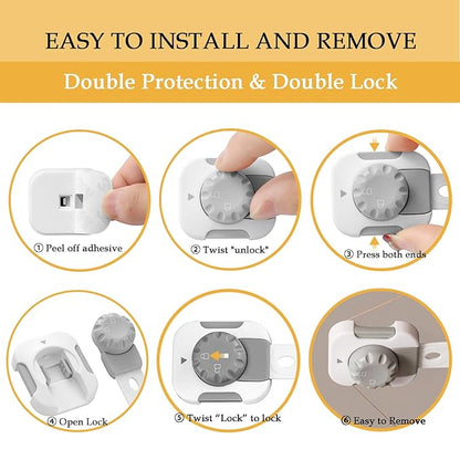 Fursafe&Q Child Safety Cabinet Proofing, Baby Cabinet Locks Adhesive Adjustable Child Safety Strap Locks Drawer Fridge Ovens Toilet Latches No Screws for Furniture Kitchen 2 Pack