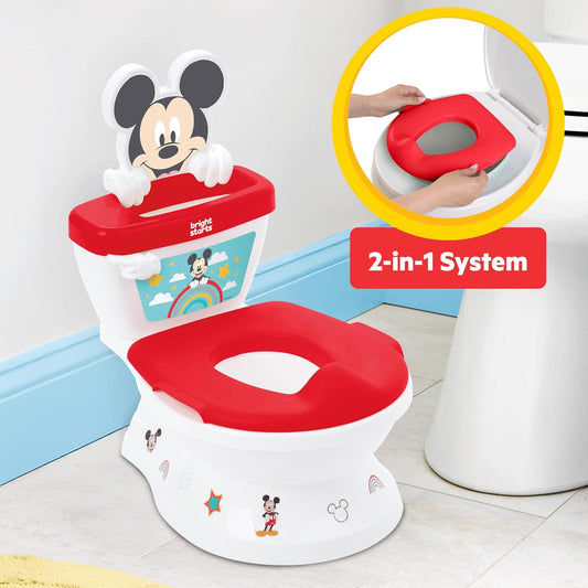 Bright Starts Disney Junior Minnie Mouse My Size Potty Training Toilet, Toddler Potty Chair with Flushing & Cheering Sounds, Removable Seat with Splash Guard & Handles, Ages 18+ Months, Up to 50 lbs