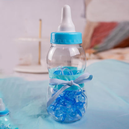 Evershine Plastic Baby Bottle Bank, 13" Blue Fillable Baby Shower Bank, Plastic Jumbo Baby Favor Bottle Centerpiece