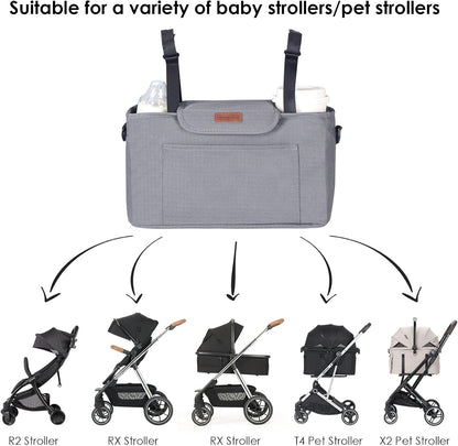 Beberoad Love Stroller Organizer with Cup Holder, Stroller Hanging Bag with Shoulder Strap, Waterproof & Durable Stroller Caddy for Baby Wipes, Bottles, Essentials, Fits Most Strollers (Grey)