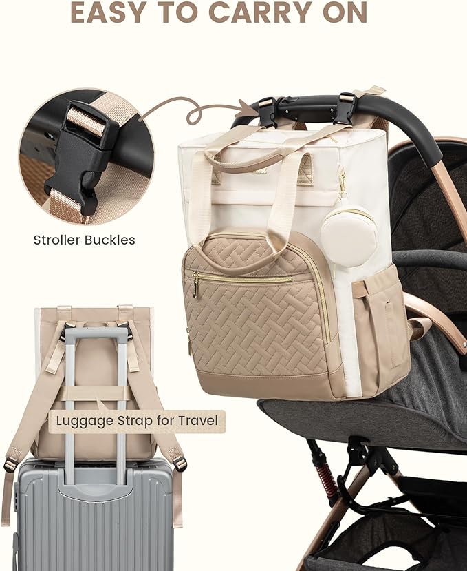 LOVEVOOK Diaper Bag Backpack, Large Capacity Portable Baby Bag with Foldable Diaper Changing Pad, Waterproof Baby Diaper Bags Gift for Mon Dad, Ivory Khaki