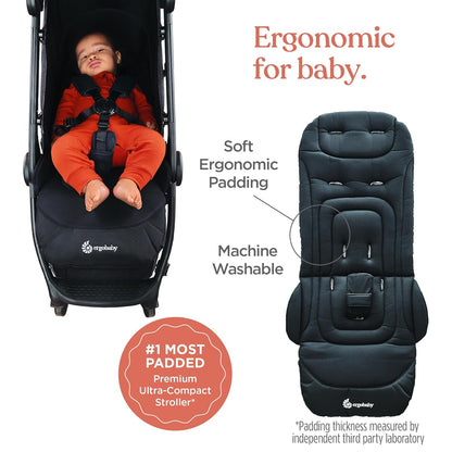 Ergobaby Metro+ Deluxe Compact Baby Stroller, Lightweight Umbrella Stroller Folds Down for Overhead Airplane Storage (Carries up to 50 lbs), Car Seat Compatible, London Grey