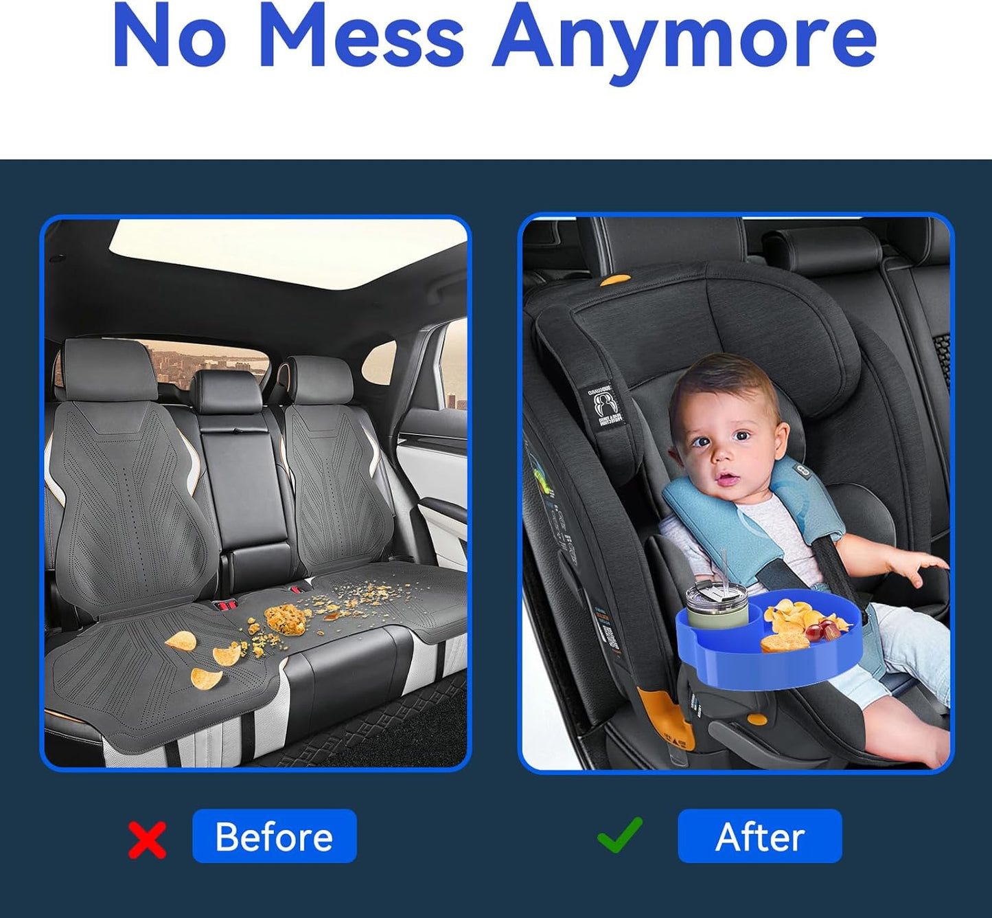 [2 Packs] Kids Car Seat Tray, Travel Tray with Cup Holder for Toddler Baby, Kids Car Seat Food Snack Organizer for Road Trip, Stroller snack tray travel must haves - Black
