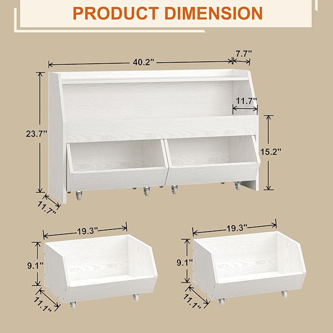 Fulhope Toy Storage Organizer for Kids, Toy Storage Cabinet with Drawers, Boys and Girls Toy Shelf with Wheels, Toy Organizer Kids Bookshelf with Storage for Nursery, Playroom, Bedroom (White)