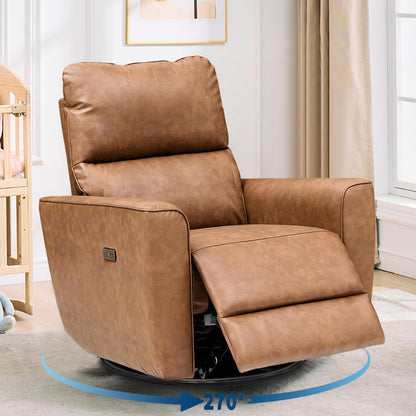GarveeHome Power Recliner Chair, 270° Swivel Rocking Glider with USB Charging Port, Chenille Upholstered Fabric, Ergonomic Modern Nursery Chair for Living Room, Bedroom, Nursery (Beige)