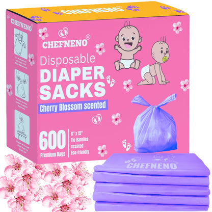 Baby Disposable Diaper Sacks (500 ct.) Fresh Baby Powder Scented Bulk Easy-Tie Diaper Sacks Nursery Trash Bags Dog Poop Bags Cat Litter Waste Bags Sanitary Pads Disposal Bags (500 Bags, Blue)