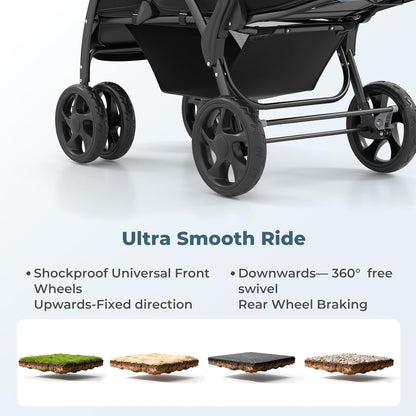 INFANS Double Stroller, Foldable Baby Tandem Stroller with Djustable Backrest Canopy Footrest, 5-Point Harness, Storage Basket, Convertible Compact Twin Stroller for Infants and Toddlers