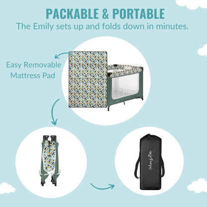 Dream On Me Emily Rose Deluxe Playard in Galaxy Blue with Infant Bassinet and Changing Tray, Lightweight Portable and Convertible Playard for Baby, Breathable Mesh Sides and Soft Fabric