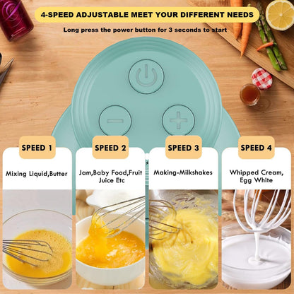 Hand Mixer with Whisk and Forther Wand,Electric Whisk, Milk Frother, Hand Held Mixers,Cordless Hand Mixer, Whisks for Cooking, Mini Mixer,Stirrers Electric,Food Chopper, Baby Food Maker,4-Speed, 10Oz